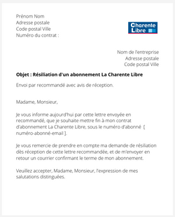 La résiliation d'un abonnement La Charente Libre