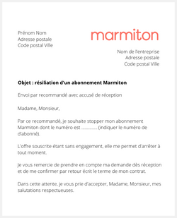 Lettre pour résilie le magazine Marmiton