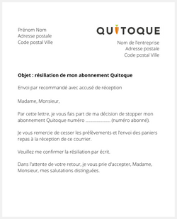 la lettre pour resilier un abonnement quitoque