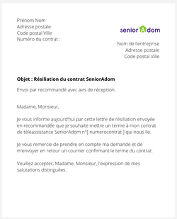 la lettre pour resilier une teleassistance senioradom