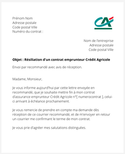 La résiliation d'une assurance de prêt Crédit Agricole