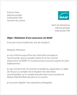 La résiliation d'une assurance vie MAAF