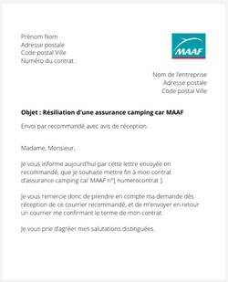 La résiliation d'une assurance camping-car MAAF