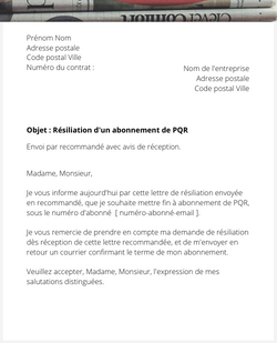 la lettre pour resilier un abonnement de pqr