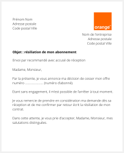 Lettre pour résilier une clé 4g ou 5g Orange