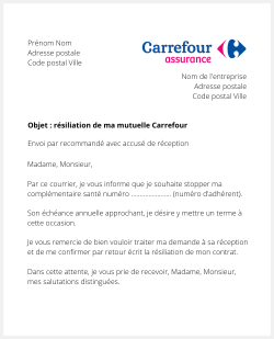 Lettre pour résilier une mutuelle Carrefour