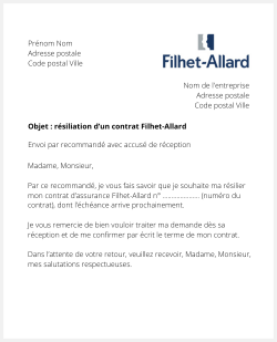 Lettre pour résilier un contrat Filhet-Allard