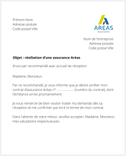 Lettre pour résilier Aréas