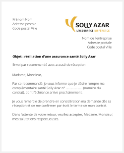 la lettre pour resilier une mutuelle solly azar