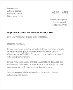 La résiliation d'un contrat ASAF & AFPS