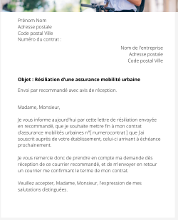 La résiliation d'une assurance mobilité urbaine