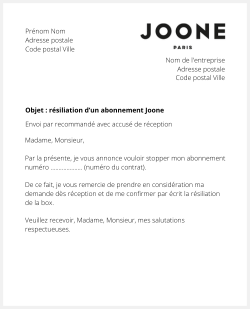 Lettre pour résilier Joone