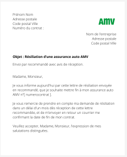 La résiliation d'un contrat auto AMV