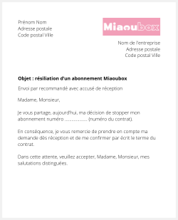 Lettre pour résilier une Miaoubox