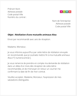 La résiliation d'une mutuelle animaux Aloa Assurances