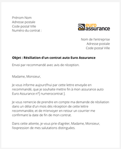 La résiliation d'un contrat auto Euro Assurance