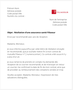 la lettre pour resilier une mutuelle filiassur