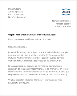 la lettre pour resilier une mutuelle agipi 