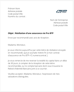 La résiliation d'une assurance vie Pro BTP