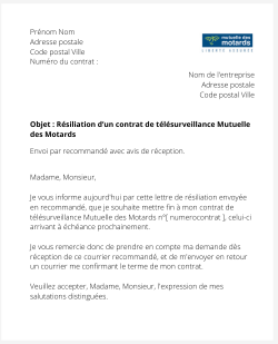 La résiliation d'un contrat de télésurveillance Mutuelle des Motards