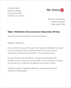 la lettre pour resilier une assurance emprunteur afi esca