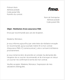 la lettre pour resilier une assurance fma