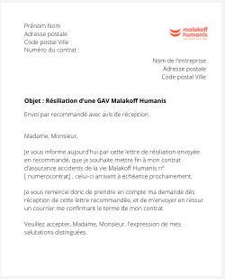 la lettre pour resilier une gav malakoff humanis
