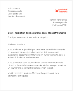La résiliation d'une assurance décès Malakoff Humanis