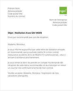 la lettre pour resilier une gav mgen