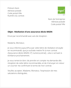 la lettre pour resilier une assurance deces mgen