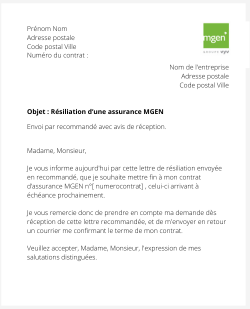 la lettre pour resilier une assurance mgen