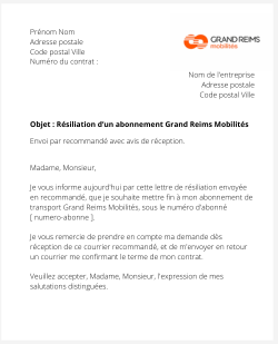 la lettre pour resilier un abonnement grand reims mobilites