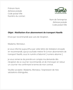la lettre pour resilier un titre de transport naolib