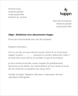 la lettre pour resilier un abonnement happn