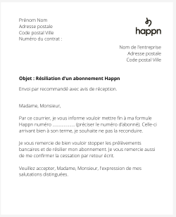 Lettre pour résilier Happn