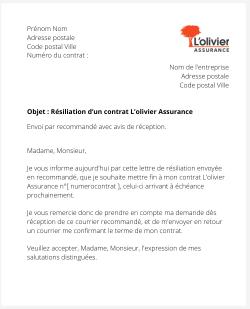 La résiliation d'un contrat L'olivier