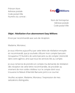 la lettre pour resilier un abonnement easy millions