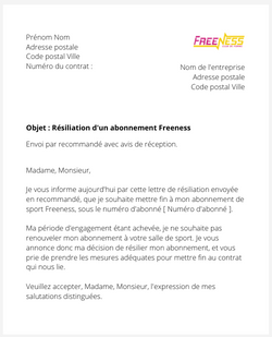 la lettre pour resilier un abonnement de sport freeness
