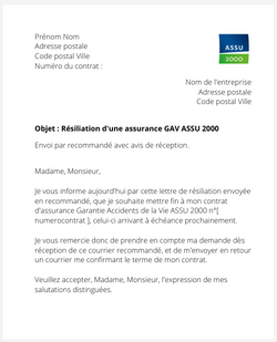 Résiliation d'un contrat GAV ASSU 2000