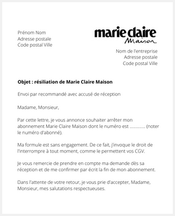 Lettre pour résilier Marie Claire Maison