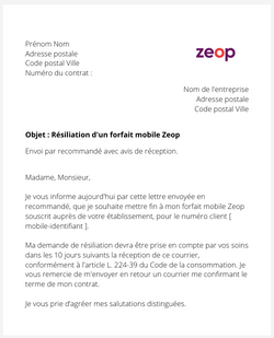 La résiliation d'une offre mobile Zeop