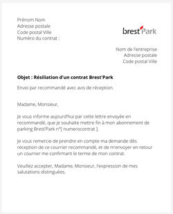 Résiliation d'un abonnement Brest'Park