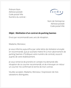 Résiliation d'un contrat de parking Saemes
