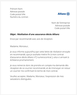 Résiliation d'une garantie décès Allianz