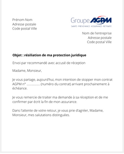 Lettre pour résilier une protection juridique AGPM
