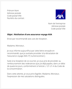 La résiliation d'une assurance voyage AXA