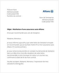 Résiliation d'un contrat auto Allianz