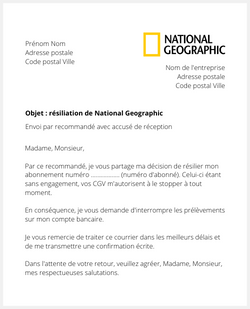 Lettre pour résilier National Geographic