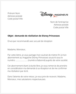 Lettre pour résilier Disney Princesses