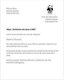 Résiliation de dons à WWF